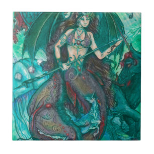 Azulejo De Cerâmica Verde da cerceta do mar do oceano do unicórnio da