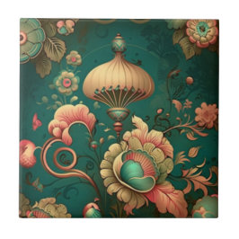 Azulejo de cerâmica verde-design floral Vintage