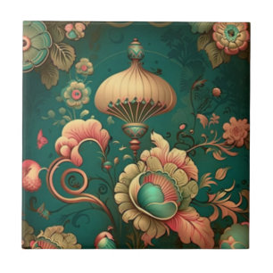 Azulejo de cerâmica verde-design floral Vintage