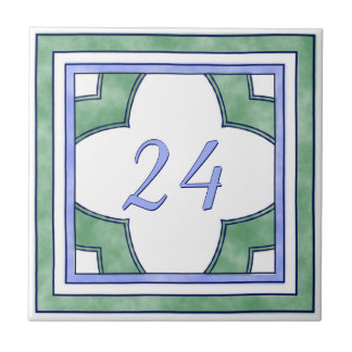 Azulejo De Cerâmica Verde e luz - número da casa grande azul