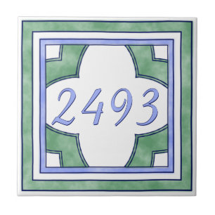 Azulejo De Cerâmica Verde e luz - número da casa pequeno azul