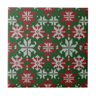 Azulejo De Cerâmica Verde Festivo Vermelho e Branco Trico Nórdico