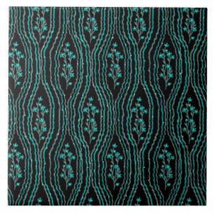Azulejo De Cerâmica Verde Floral e Preto