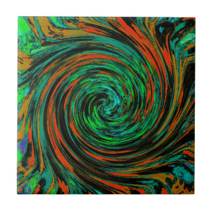 Azulejo De Cerâmica Verde Lima e Laranja Abstrato Retro Twirl