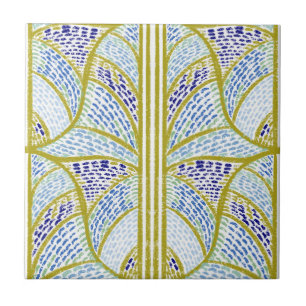 Azulejo De Cerâmica Verde limão mediterrânico e padrão mosaico azul
