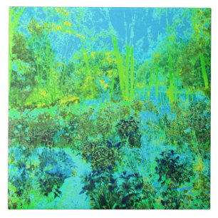 Azulejo De Cerâmica Verde limão Trippy e paisagem de jardim azul