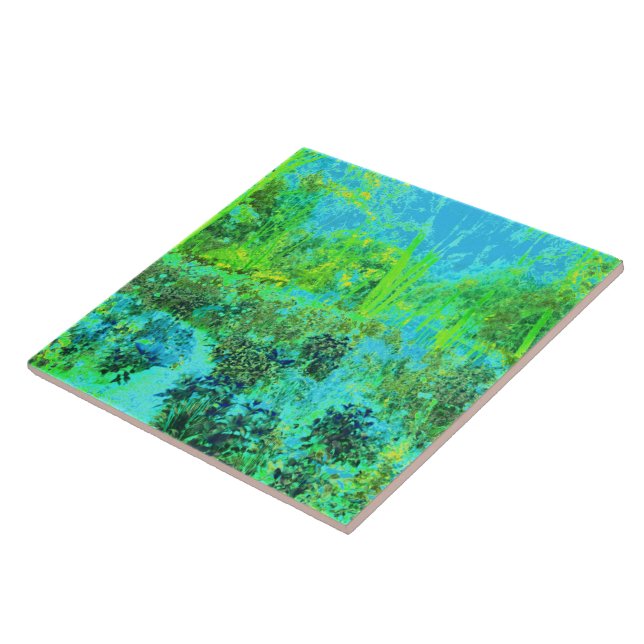 Azulejo De Cerâmica Verde limão Trippy e paisagem de jardim azul (Lateral)