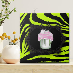 Azulejo De Cerâmica Verde limão zebra impressão rosa Cupcake cor-de-ro