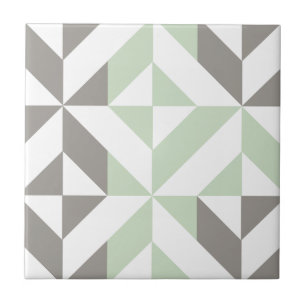 Azulejo De Cerâmica Verde prudente e ziguezague geométrico de prata