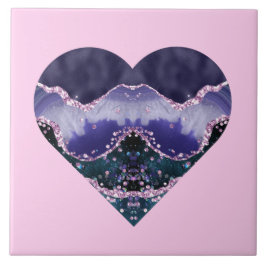 Azulejo De Cerâmica Verde Purple Ocean Watercolor Parece Coração a Ros