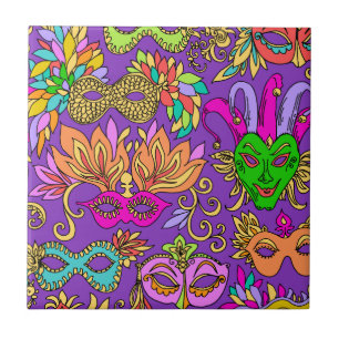Azulejo De Cerâmica Verde roxo brilhante da máscara do mascarada do
