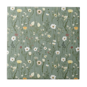 Azulejo De Cerâmica Verde Salmão Rosa Amarelo Floral Branco Seamless