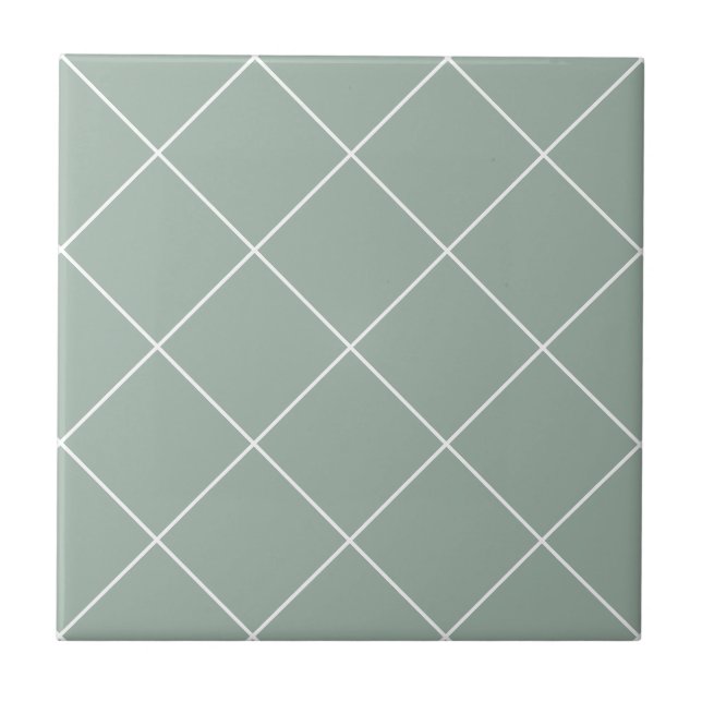 Azulejo De Cerâmica Verde Salvia Moderno Grid Geométrico Simples (Frente)