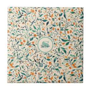Azulejo De Cerâmica Verde Silenciado Laranja Videira Botânica Primaver
