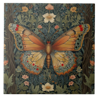 Azulejo De Cerâmica Verdura botânica de borboletas retro-legante