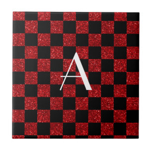 Azulejo De Cerâmica Verificação da brilho do monograma vermelho e pret