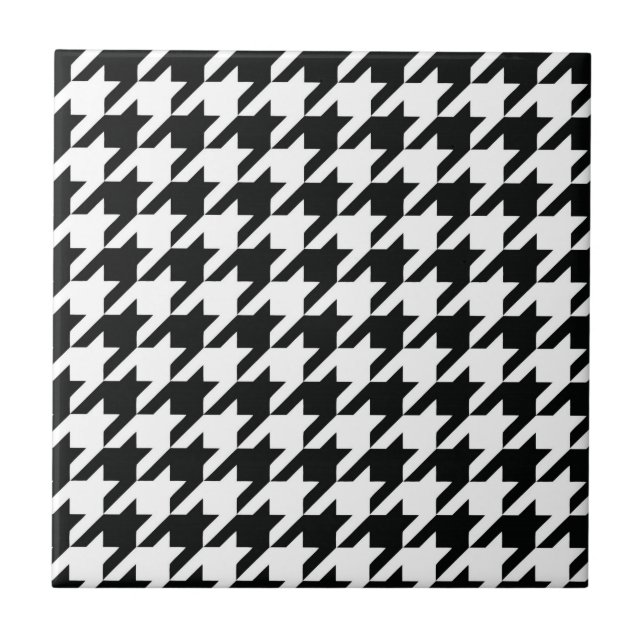 Azulejo De Cerâmica Verificação de houndstooth Clássico Branco Preto (Frente)