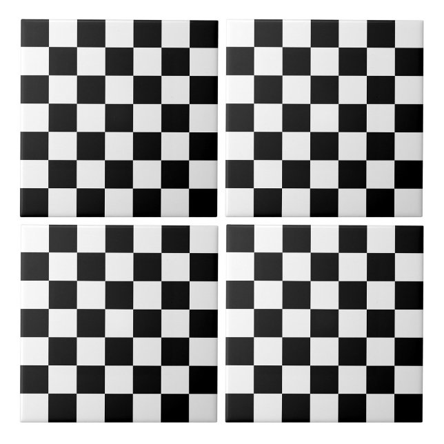 Azulejo De Cerâmica Verificado em preto e branco (4 Black and White Checkered Ceramic Tiles)