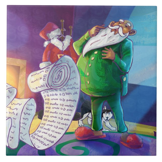 Azulejo De Cerâmica Verifique duas vezes Papais noeis (Frente)