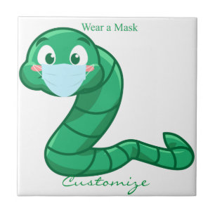 Azulejo De Cerâmica Verme Kawaii Verde Thunder_Cove