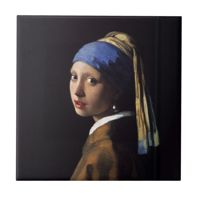Azulejo De Cerâmica Vermeer Girl Pearl Enarrando pintura de arte (Frente)