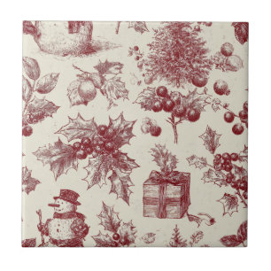 Azulejo De Cerâmica Vermelho Antigo Toile Natal Botânico - Azevinho