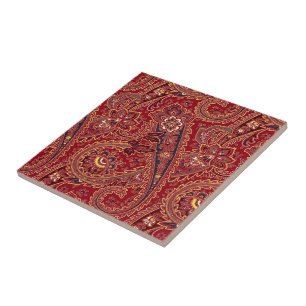 Azulejo De Cerâmica Vermelho, Azul, Amarelo e Branco Paisley Floral Vi