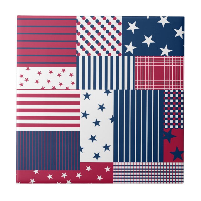 Azulejo De Cerâmica Vermelho, Branco e Azul (Frente)