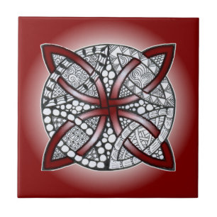 Azulejo De Cerâmica Vermelho celta do marrom do Doodle do nó