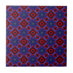 Azulejo De Cerâmica Vermelho Com Estrelas Azuis