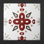 Azulejo De Cerâmica Vermelho Escandinavo Azul Dourado Gráfico Nórdico<br><div class="desc">Design nórdico em vermelho,  azul e ouro em branco</div>