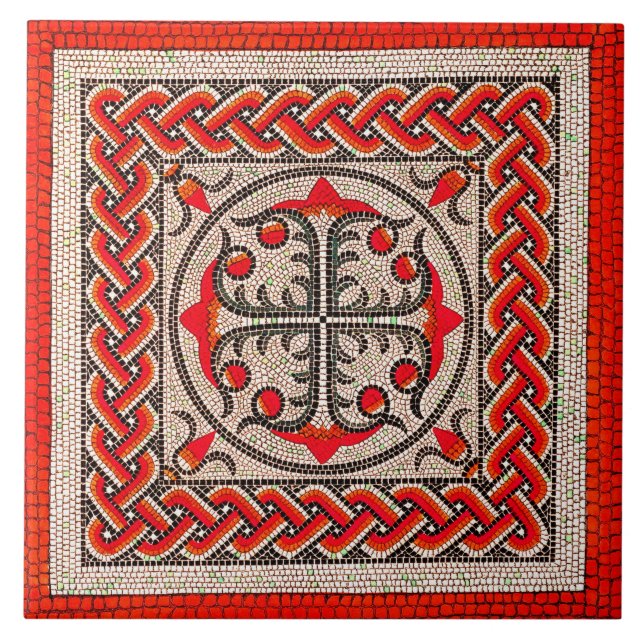 Azulejo De Cerâmica Vermelho escarlate da ilustração mosaica romana (Frente)