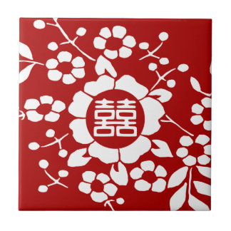 Azulejo De Cerâmica Vermelho ・ Flores Cortadas de Papel ・ Felicidade D