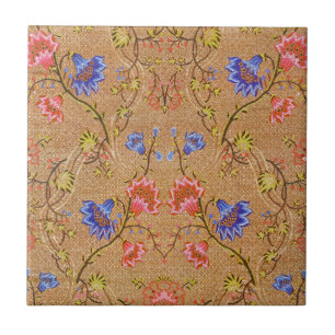Azulejo De Cerâmica Vermelho Imperial e Dourado Floral Entrelaçado em