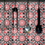 Azulejo De Cerâmica Vermelho Negro Branco Geométrico Kaleidoscópio<br><div class="desc">Design decorativo moderno vibrante com um padrão sem soldadura feito de formas geométricas em vermelho e preto sobre fundo branco.</div>