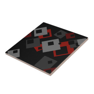 Azulejo De Cerâmica Vermelho Preto e Geométrico Cinza