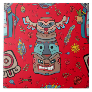 Azulejo De Cerâmica Vermelho Totem Americano Nativo