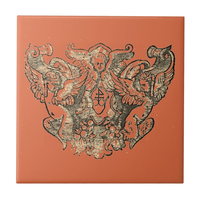 Azulejo De Cerâmica Vermillion – Angels – Coat of arms Emblem baroque (Frente)