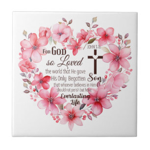 Azulejo De Cerâmica Versículo da Bíblia do Coração Floral João 3:16
