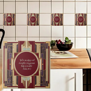Azulejo De Cerâmica Verso da Bíblia Personalizável da Art Deco