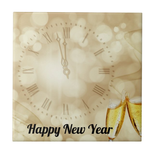 Azulejo De Cerâmica Véspera de Ano Novo com óculos de champanhe (Frente)