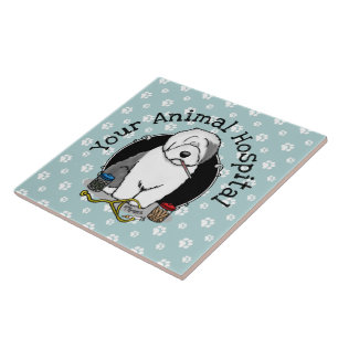 Azulejo De Cerâmica Veterinarian Old English Sheepdog Cinza 1 Cute Vet