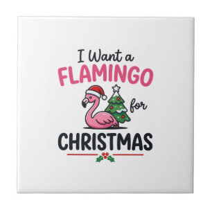Azulejo De Cerâmica Vetor de Citação de Natal de Flamingo