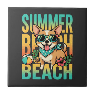 Azulejo De Cerâmica Vetor de férias de cão de praia de verão