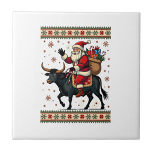 Azulejo De Cerâmica Vetor de Natal de Papai Noel Vintage montado em Va