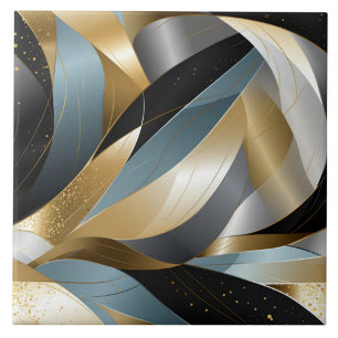 Azulejo De Cerâmica Vetor Gráfico Dourado Preto Prata Abstrato