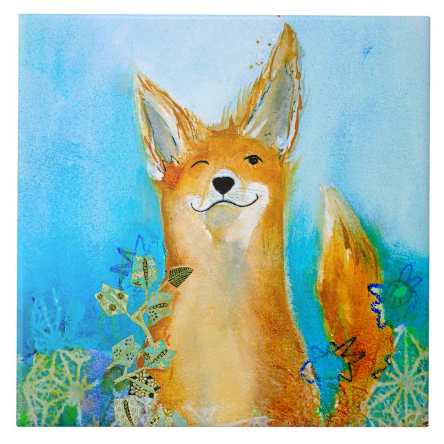 Azulejo De Cerâmica Viagem de Fox Winking (Frente)