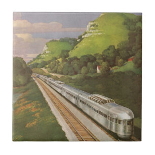 Azulejo De Cerâmica Viagem de Trem Antigo, Locomotiva no Campo