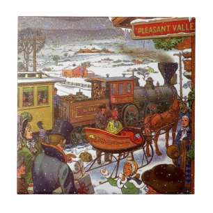 Azulejo De Cerâmica Viagem do feriado do trem do vale do vintage de