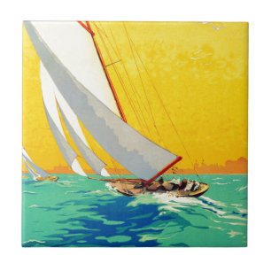 Azulejo De Cerâmica Viagem do francês dos barcos de vela do vintage